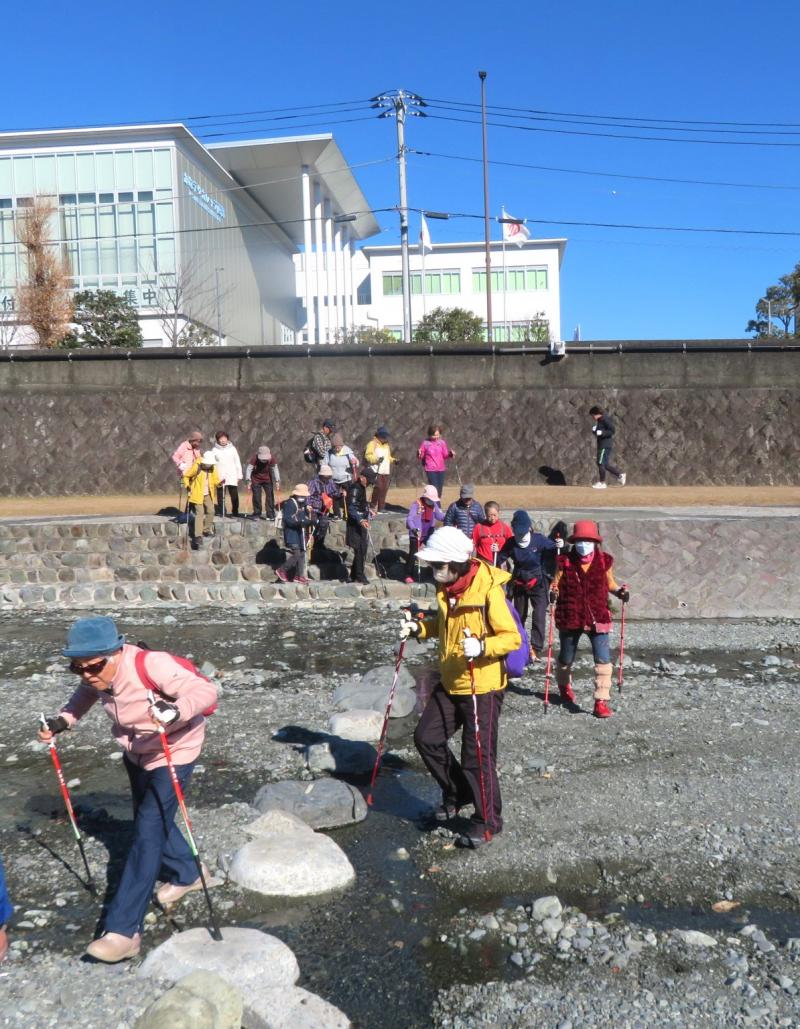 水がない水無川を渡る