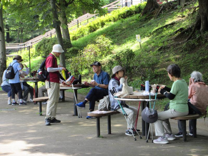 ベンチに座り楽しいおしゃべり