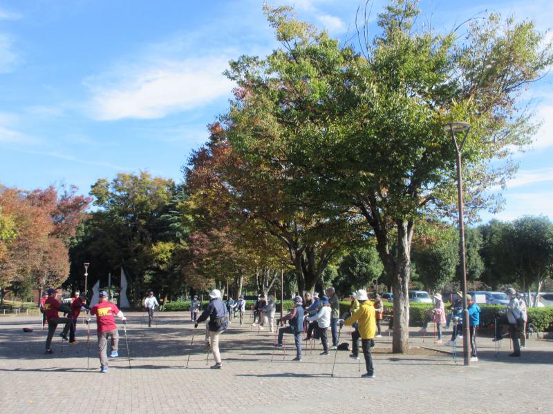 秋の空の下で準備運動